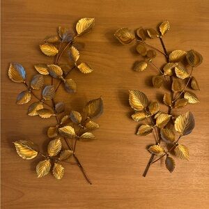 Homco Metal Wire Gold Tone Leaf Wall Décor MCM Set Of 2